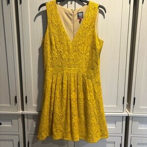 Vince Camuto Yellow Pleated A-line Cocktail Dress